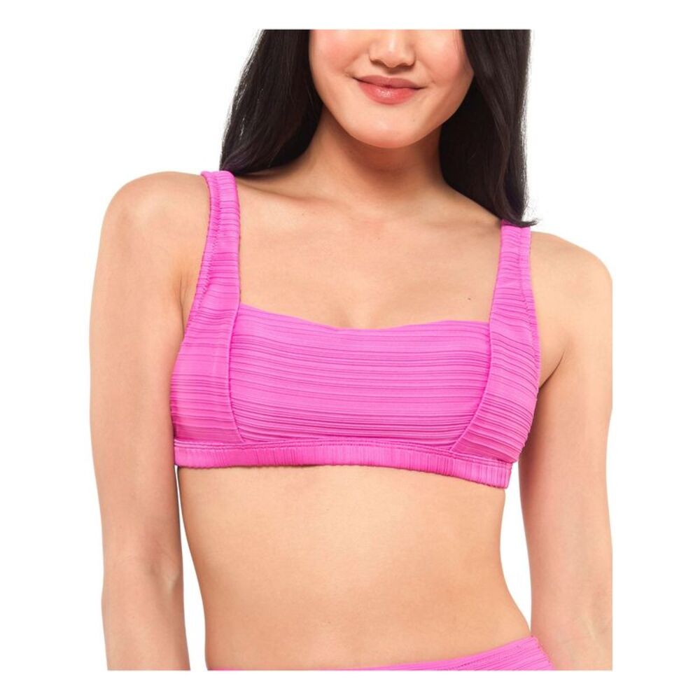 JESSICA SIMPSON Women's Pink Stretch Tie Ribbed Square Neck Swimsuit Top L